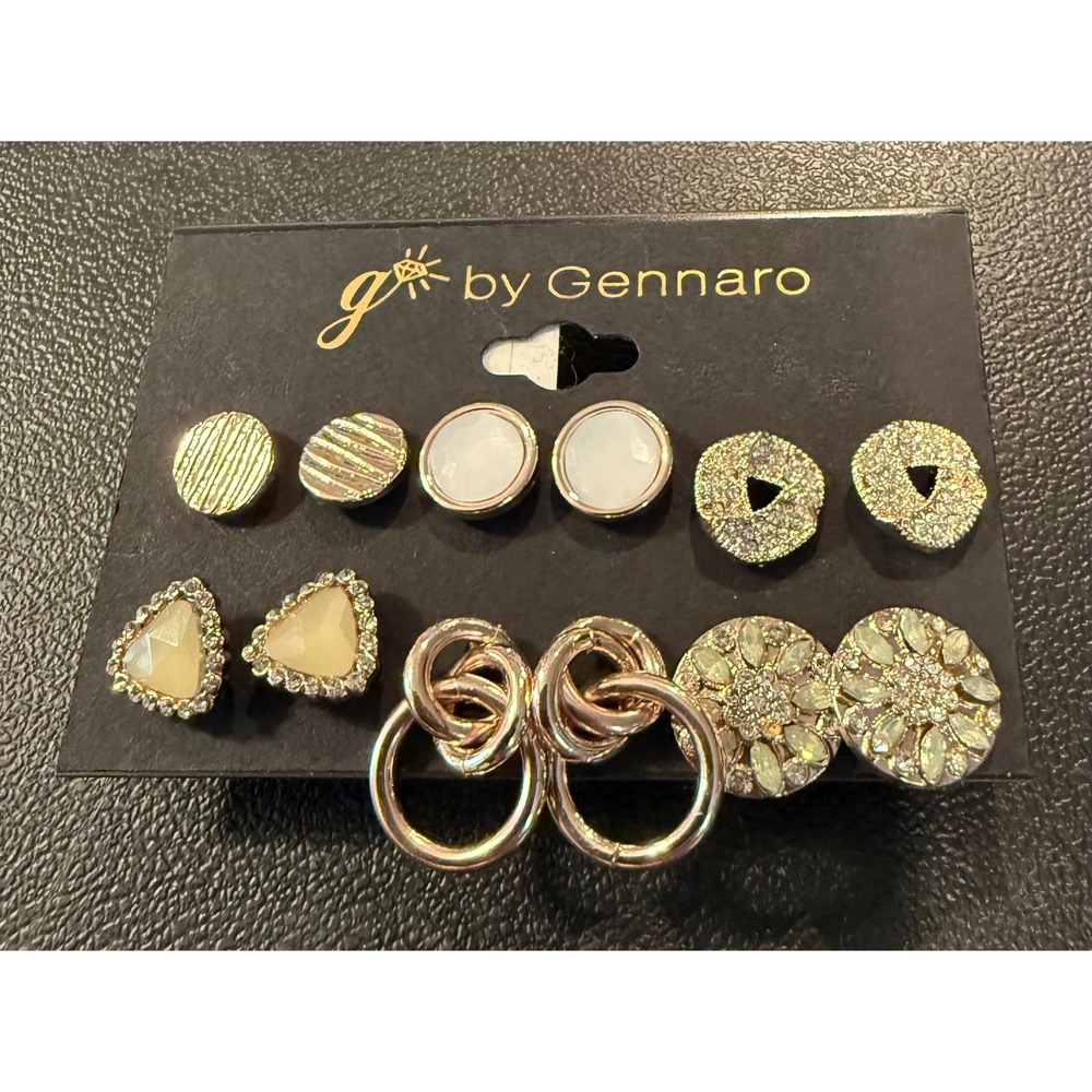 Womens Earring Set Gold Tone 6 Pairs Studs Hoops Rhinestone NEW